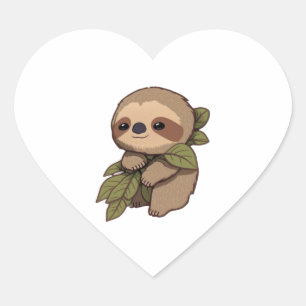 Happy Sloth Tekening Leafy Sticker