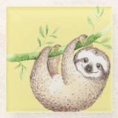Happy Sloth Waterverf Glazen Onderzetter (Voorkant)