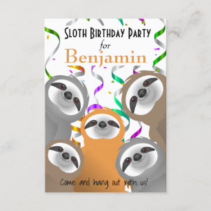 Happy Sloths Verjaardagsfeestje Confetti Uitnodigi Kaart
