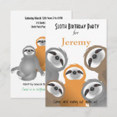 Happy Sloths verjaardagsfeestuitnodiging Kaart (Voorkant / Achterkant)
