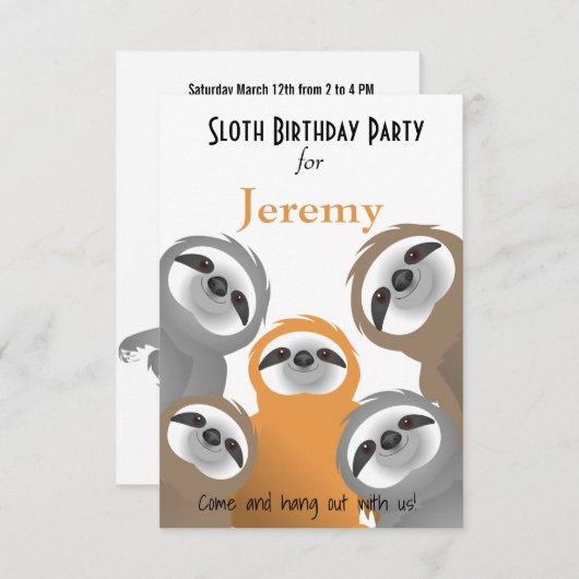 Happy Sloths verjaardagsfeestuitnodiging Kaart (Voorkant / Achterkant)