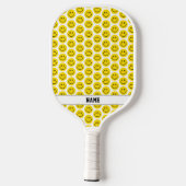 Happy Smile Face Emoji NAME Yellow Black White Fun Pickleball Paddle (Achterkant)