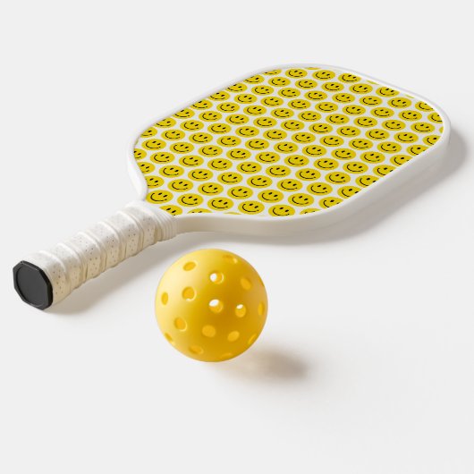 Happy Smile Face Emoji NAME Yellow Black White Fun Pickleball Paddle (Laag 2)