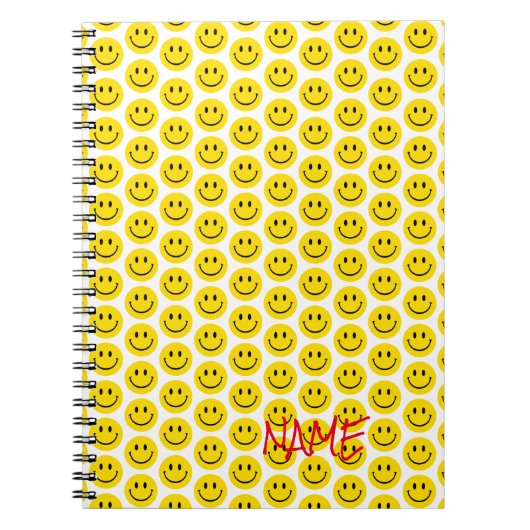 Happy Smile Face Yellow Black White Red Name Noteb Notitieboek (Voorkant)