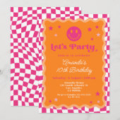 Happy Smile Roze & Sinaasappel Geruite Meisje Verj Kaart (Voorkant / Achterkant)