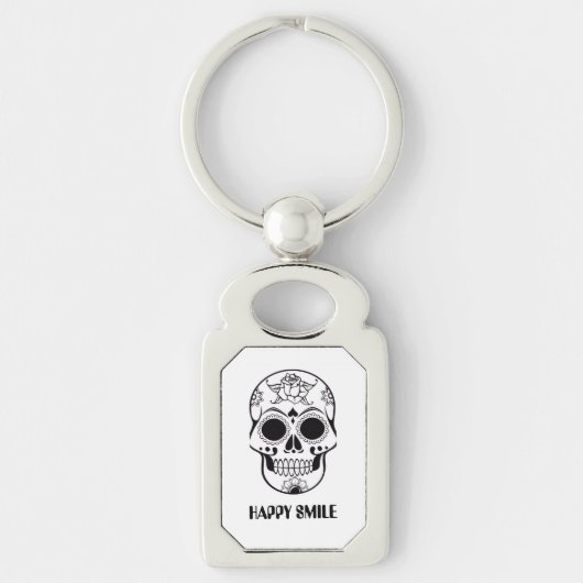 Happy Smile Skull – Floral Skull Art Keychain (Voorkant)