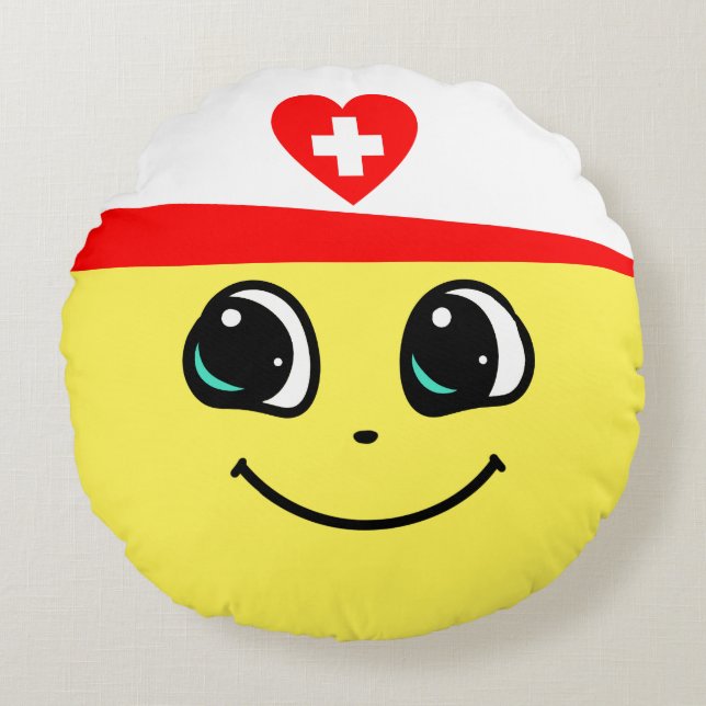 Happy Smiley Nurse - Round Pillow Rond Kussen (Voorkant)
