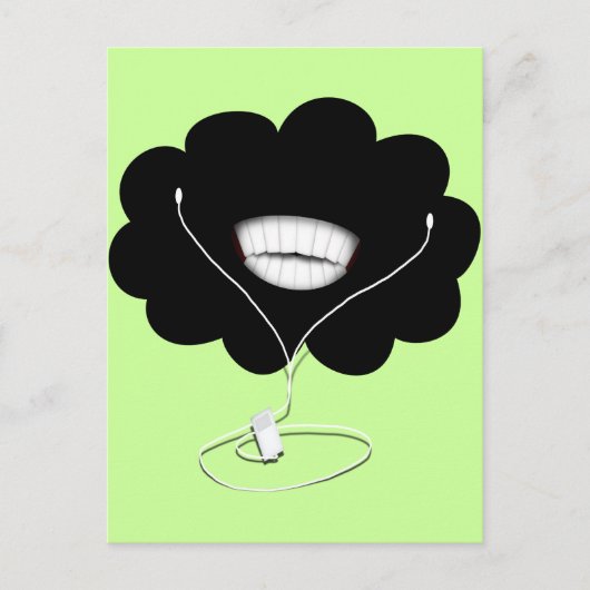 Happy Smiling Black Cloud met oordopjes Briefkaart (Voorkant)