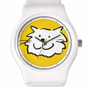 Happy Smiling Cat als Fun Cartoon Illustratie Horloge