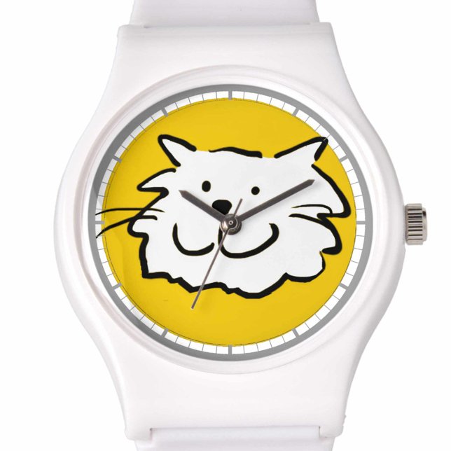 Happy Smiling Cat als Fun Cartoon Illustratie Horloge (Creator heeft geüpload)