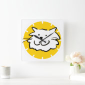 Happy Smiling Cat als Fun Cartoon Illustratie Vierkante Klok (Huis)