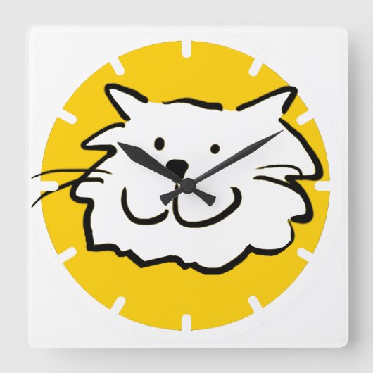 Happy Smiling Cat als Fun Cartoon Illustratie Vierkante Klok (Voorkant)