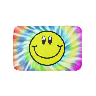 Happy Smiling Face Emoji Tie Dye Bath Mat