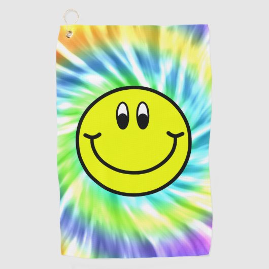 Happy Smiling Face Emoji Tie Dye Golf Towel Golfhanddoek (Voorkant)