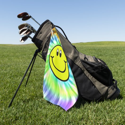 Happy Smiling Face Emoji Tie Dye Golf Towel Golfhanddoek (Groen)