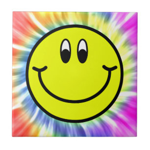 Happy Smiling Face Emoji Tie Dye Photo Tile Tegeltje