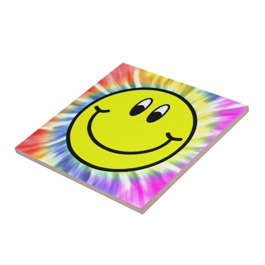 Happy Smiling Face Emoji Tie Dye Photo Tile Tegeltje (Zijkant)