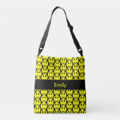 Happy Smiling Faces Yellow Black, naam toevoegen Crossbody Tas (Achterkant)