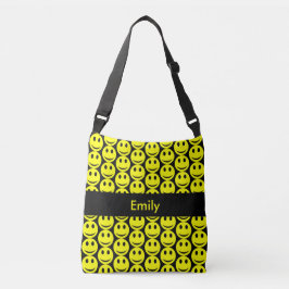 Happy Smiling Faces Yellow Black, naam toevoegen Crossbody Tas