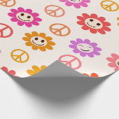 Happy Smiling Flowers-patroon met vredestekens Cadeaupapier (Hoek)