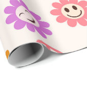 Happy Smiling Flowers-patroon met vredestekens Cadeaupapier (Rol Hoek)