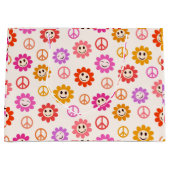 Happy Smiling Flowers-patroon met vredestekens Groot Cadeauzakje (Voorkant)