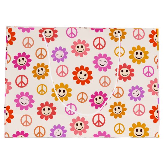 Happy Smiling Flowers-patroon met vredestekens Groot Cadeauzakje (Achterkant)