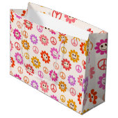 Happy Smiling Flowers-patroon met vredestekens Groot Cadeauzakje (Voorkant Gekanteld)