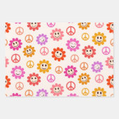 Happy Smiling Flowers-patroon met vredestekens Inpakpapier Vel (Voorkant 3)
