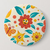 Happy Smiling Flowers Pattern Ronde Button 4,0 Cm (Voorkant)