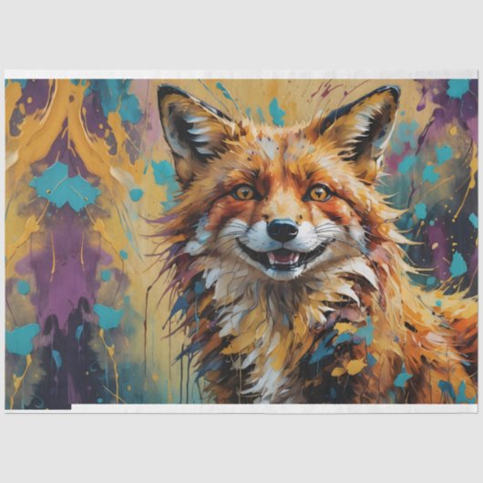 Happy Smiling Fox - verf spatten Tissuepapier (Voorkant)