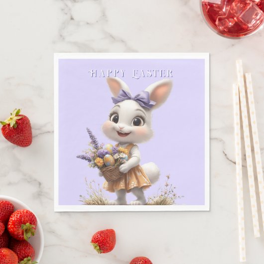 Happy Smiling Paashaas Eieren Lavendel Bow Servet (Insitu)