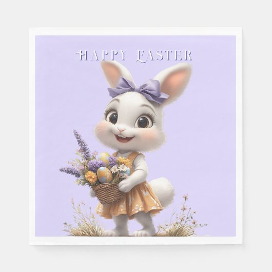 Happy Smiling Paashaas Eieren Lavendel Bow Servet (Voorkant)
