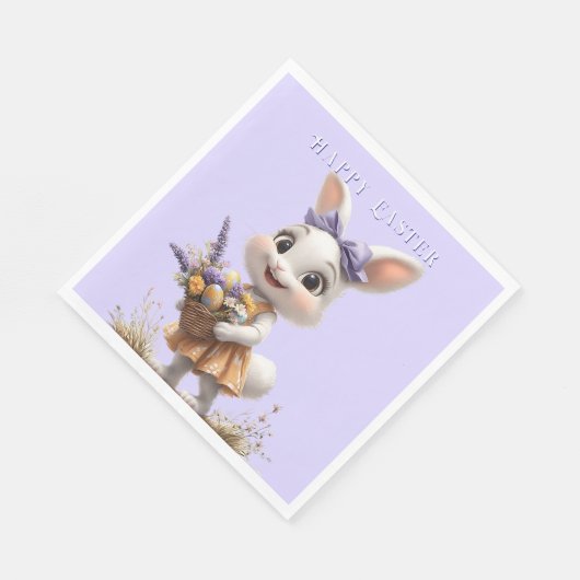 Happy Smiling Paashaas Eieren Lavendel Bow Servet (Hoek)