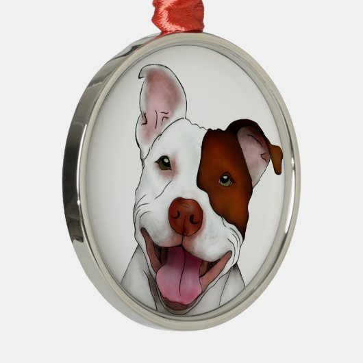 Happy Smiling Pitbull Metalen Ornament (Rechts)