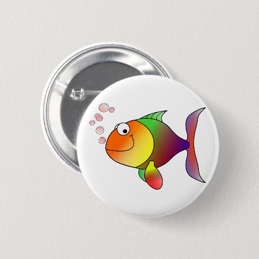 Happy Smiling Rainbow Fish and Bubbles Ronde Button 5,7 Cm (Voorkant /achterkant)