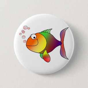 Happy Smiling Rainbow Fish and Bubbles Ronde Button 5,7 Cm