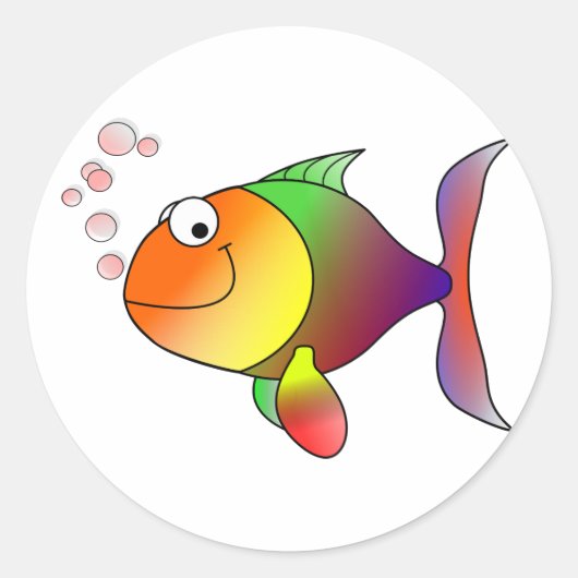 Happy Smiling Rainbow Fish and Bubbles Ronde Sticker (Voorkant)