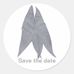 Happy Smiling Silver Stars Couple Save the date Ronde Sticker