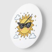 Happy Smiling Sun Cartoon - Minimalist Kawaii Suns Grote Klok (Hoek)
