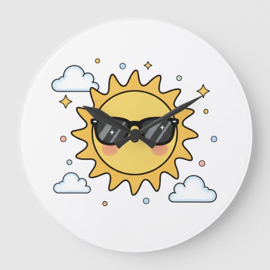 Happy Smiling Sun Cartoon - Minimalist Kawaii Suns Grote Klok (Voorkant)