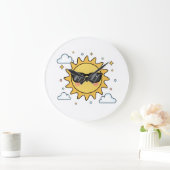 Happy Smiling Sun Cartoon - Minimalist Kawaii Suns Grote Klok (Huis)