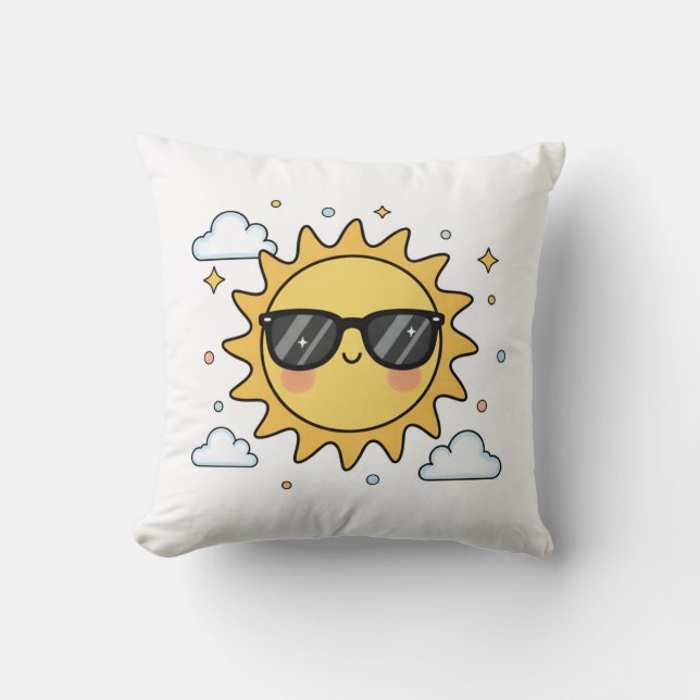 Happy Smiling Sun Cartoon - Minimalist Kawaii Suns Kussen (Voorkant)