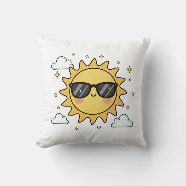 Happy Smiling Sun Cartoon - Minimalist Kawaii Suns Kussen (Voorkant)