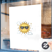 Happy Smiling Sun Cartoon - Minimalist Kawaii Suns Raamsticker (Cafe Raam)