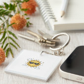 Happy Smiling Sun Cartoon - Minimalist Kawaii Suns Sleutelhanger (Voorkant Rechts)