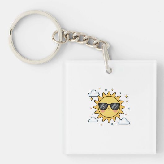 Happy Smiling Sun Cartoon - Minimalist Kawaii Suns Sleutelhanger (voorkant)