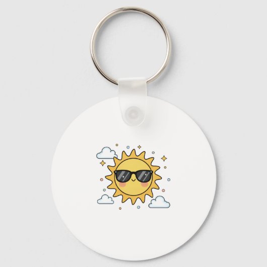 Happy Smiling Sun Cartoon - Minimalist Kawaii Suns Sleutelhanger (Voorkant)
