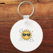 Happy Smiling Sun Cartoon - Minimalist Kawaii Suns Sleutelhanger (Voorkant)
