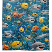 happy smiling under sea creatures, shower curtain douchegordijn (Voorkant)